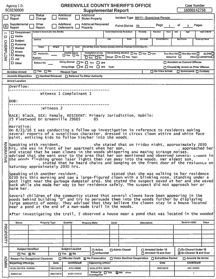By Request: The " Evil Clowns"  Police Reports