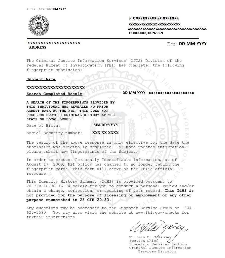 FBI USA Police Clearance Certificate (PCC)