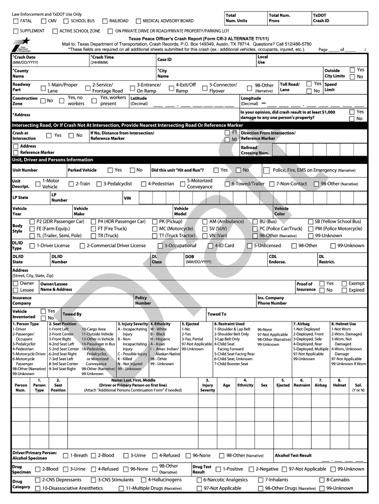 Fillable Online ftp dot state tx cr 3 police report texas form Fax ...