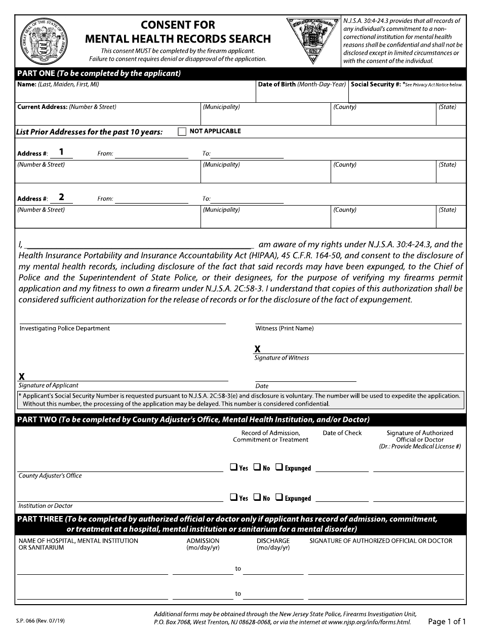 Form S.P.066 Download Fillable PDF or Fill Online Consent ...