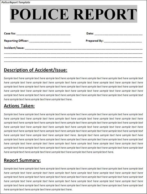 Free Printable Police Report Template Form (GENERIC)