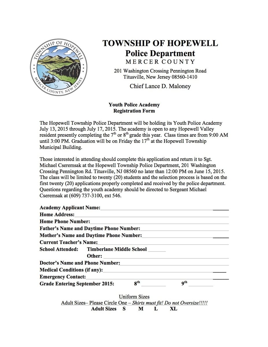 Hopewell Valley Youth Police Academy Registration Begins