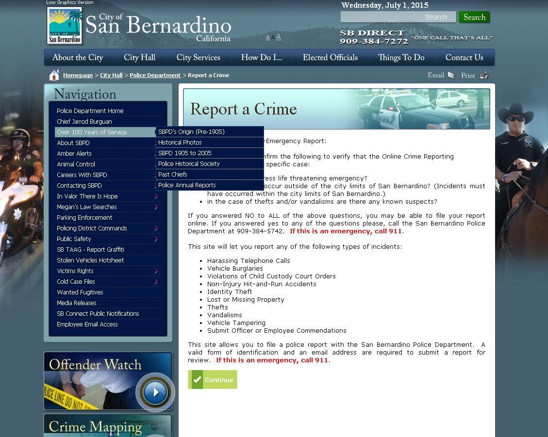 " How can I make an online police report?"  (San Bernardino ...