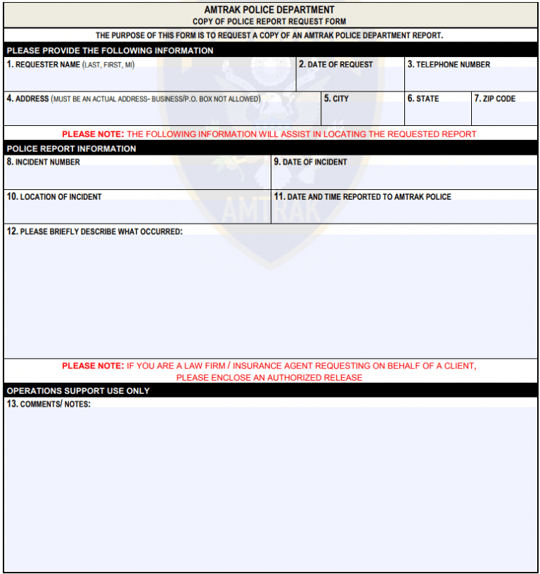 How to obtain a copy of an Amtrak Police report?