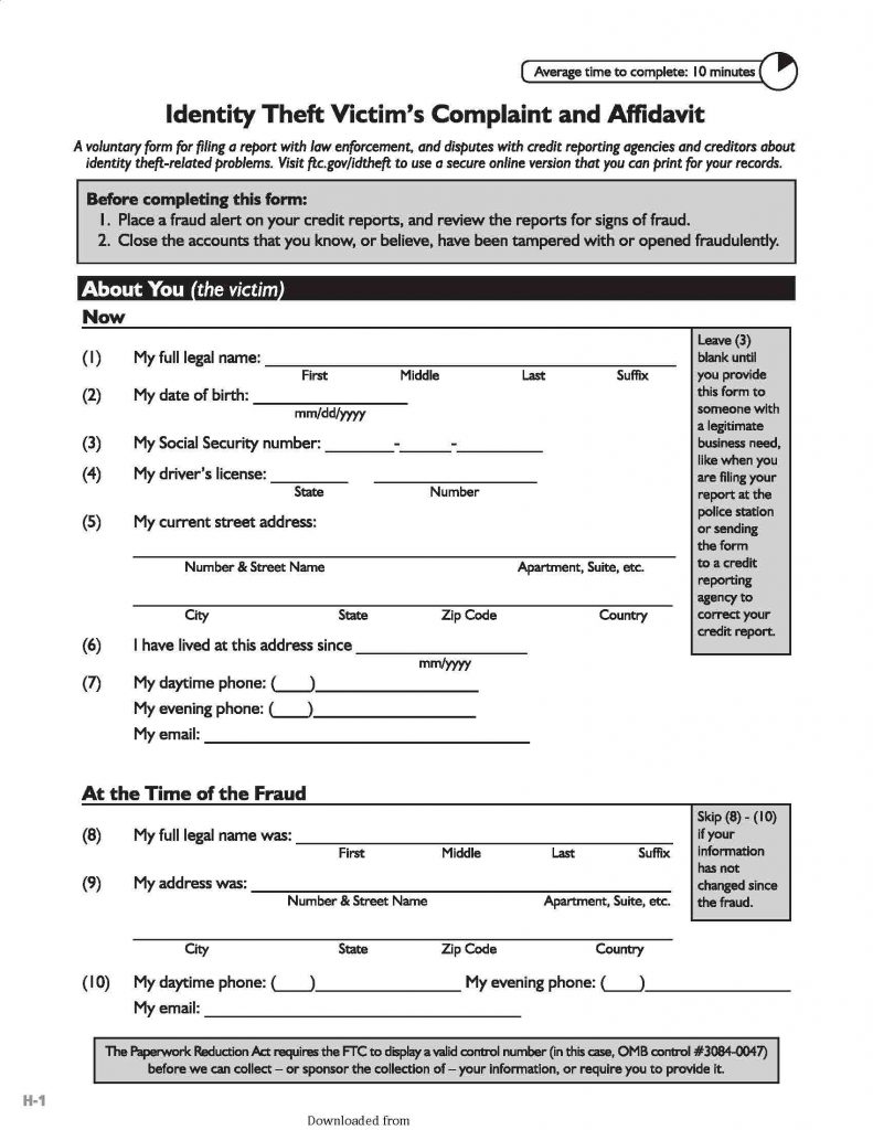 Identity Theft Victims Complaint And Affidavit PDF