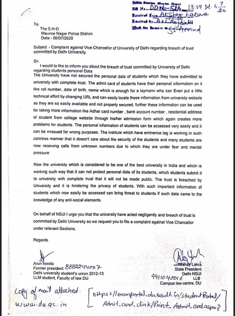 NSUI files police complaint against Delhi University VC ...