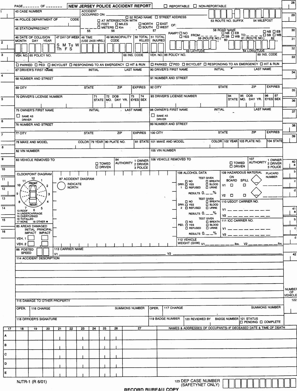Police Accident Report form