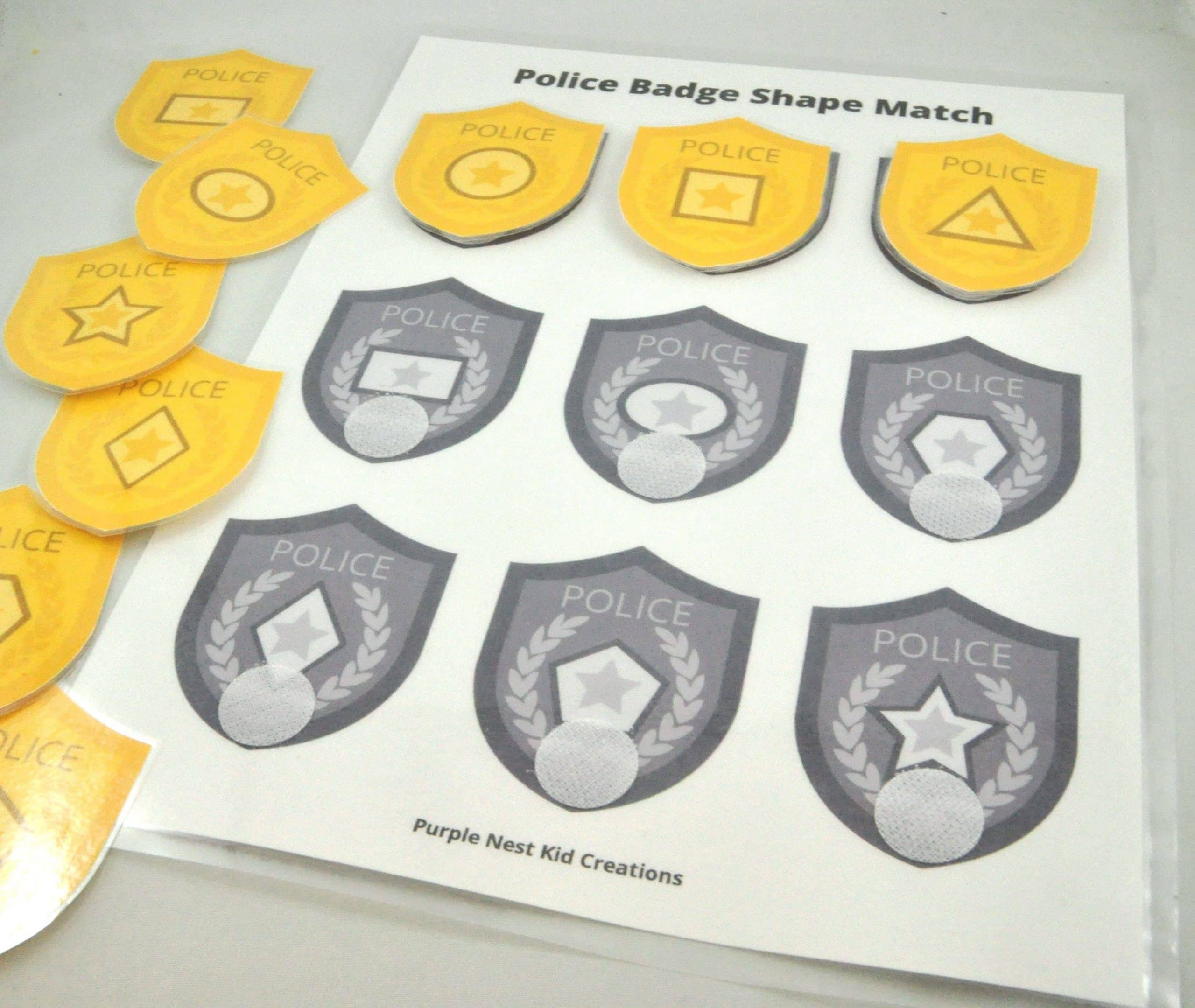 Police Badge Shape Match Worksheet Shape Matching Game