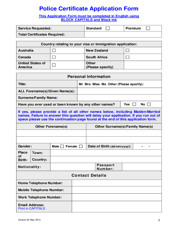 Police Certificate Application Form Free Download