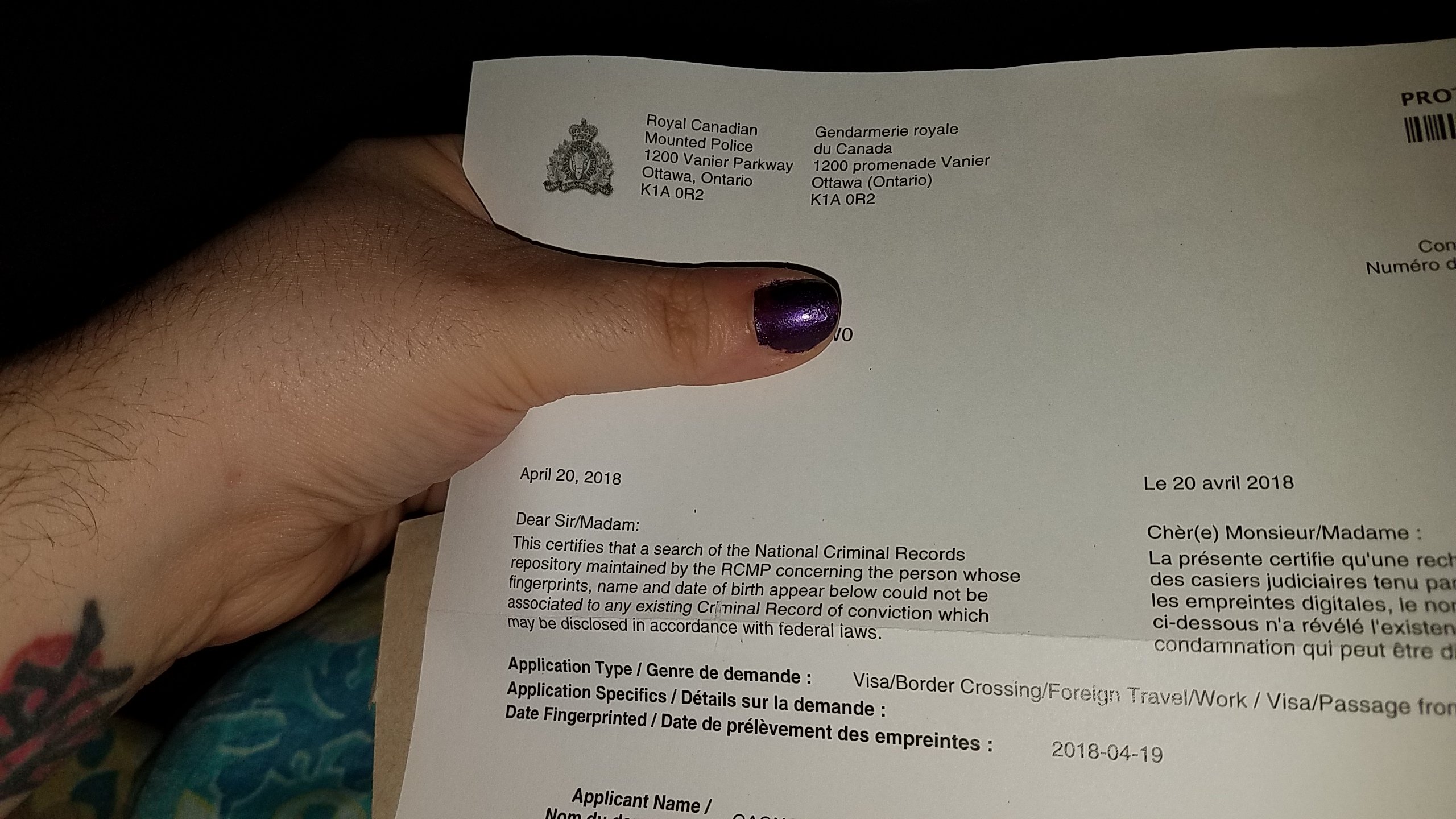 Police Certificate Montreal Canada HELP