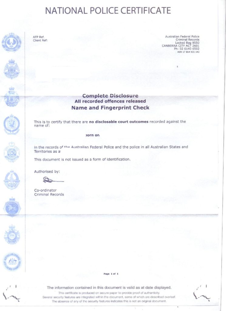 Police Clearance Certificate Australia