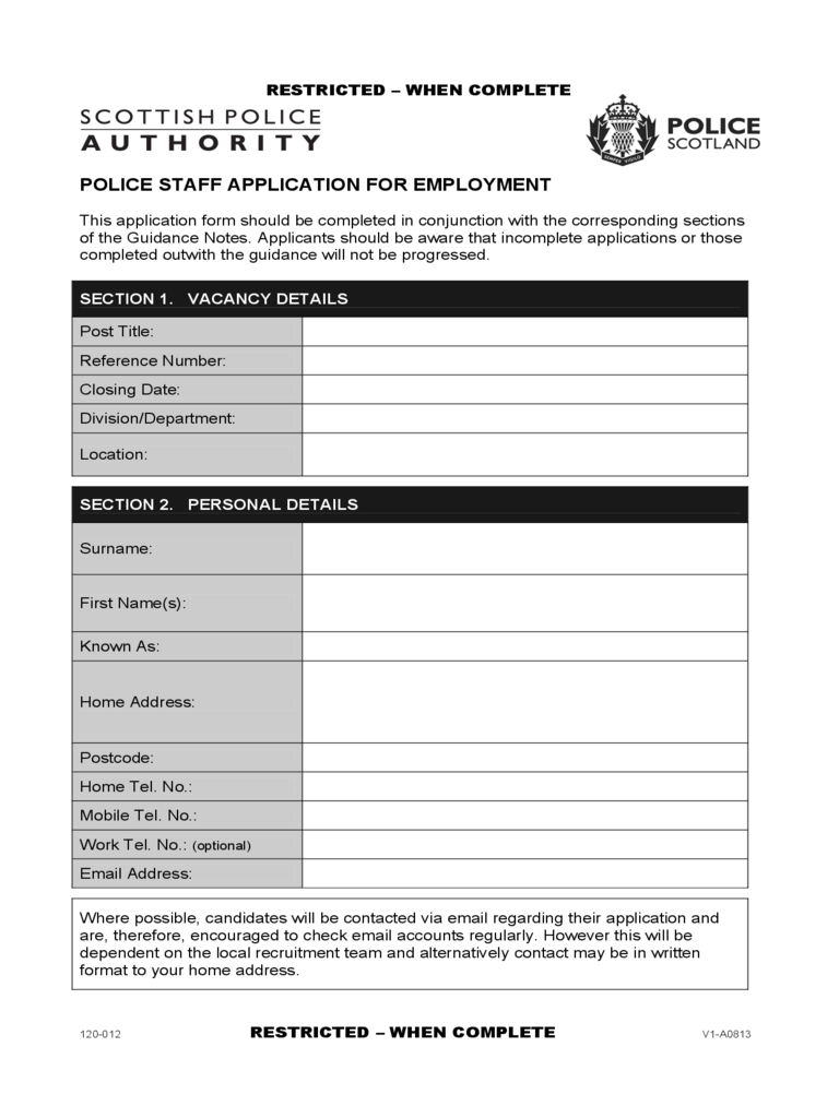 Police Recruitment Application Form