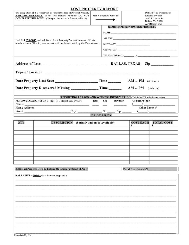 Police Report Template for Theft