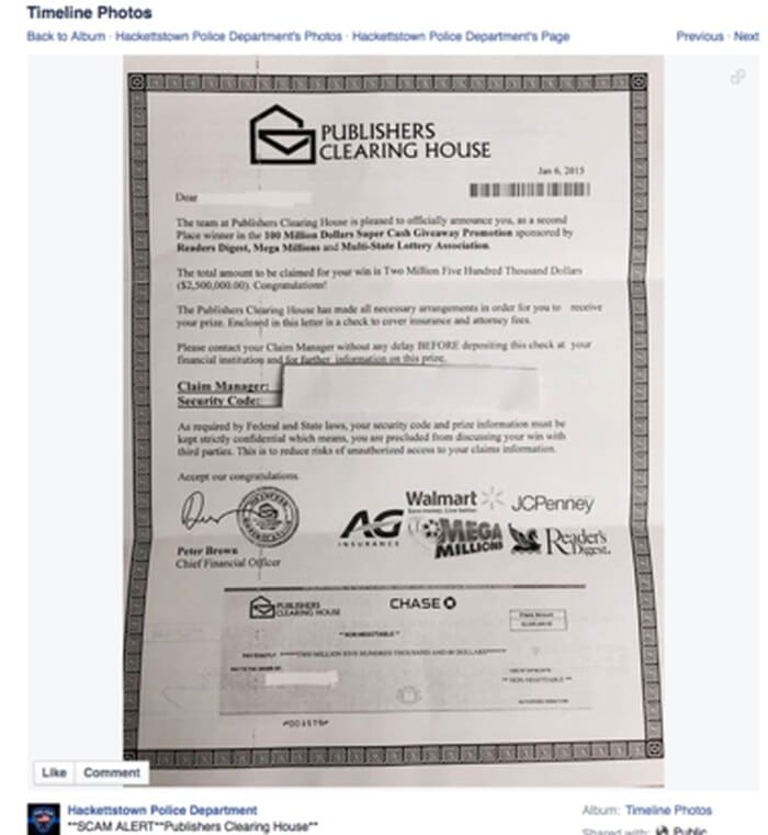 Police warn of scam disguised as Publishers Clearing House check ...