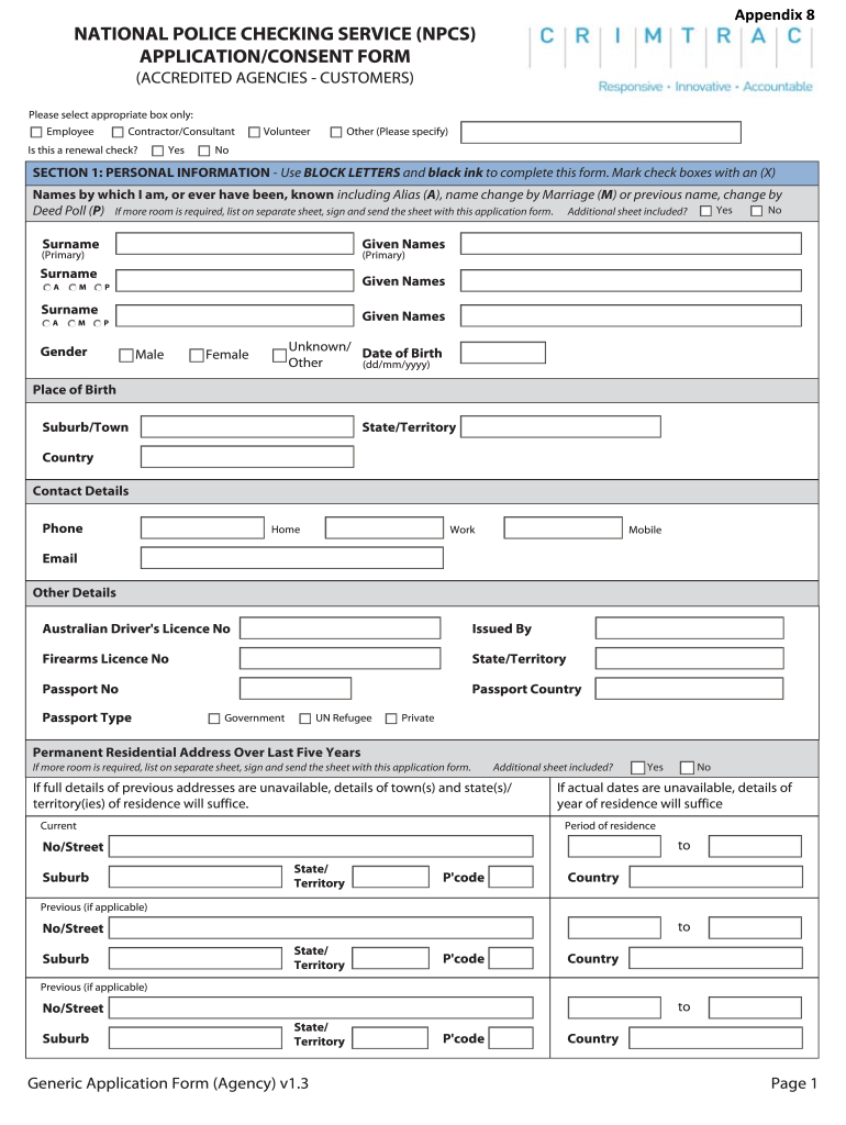 Printable Police Check Form