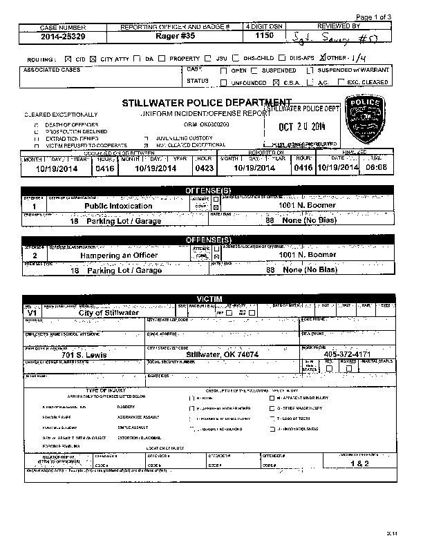 Stillwater Police Department offense report
