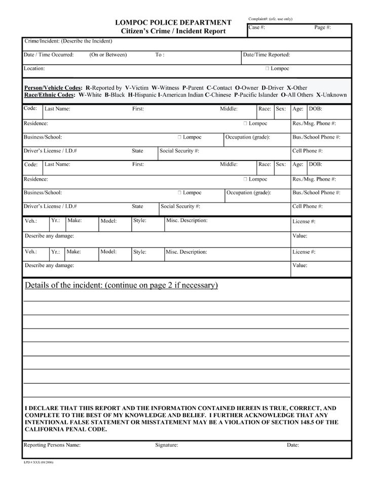 The marvelous Blank Police Report Template Statement ...